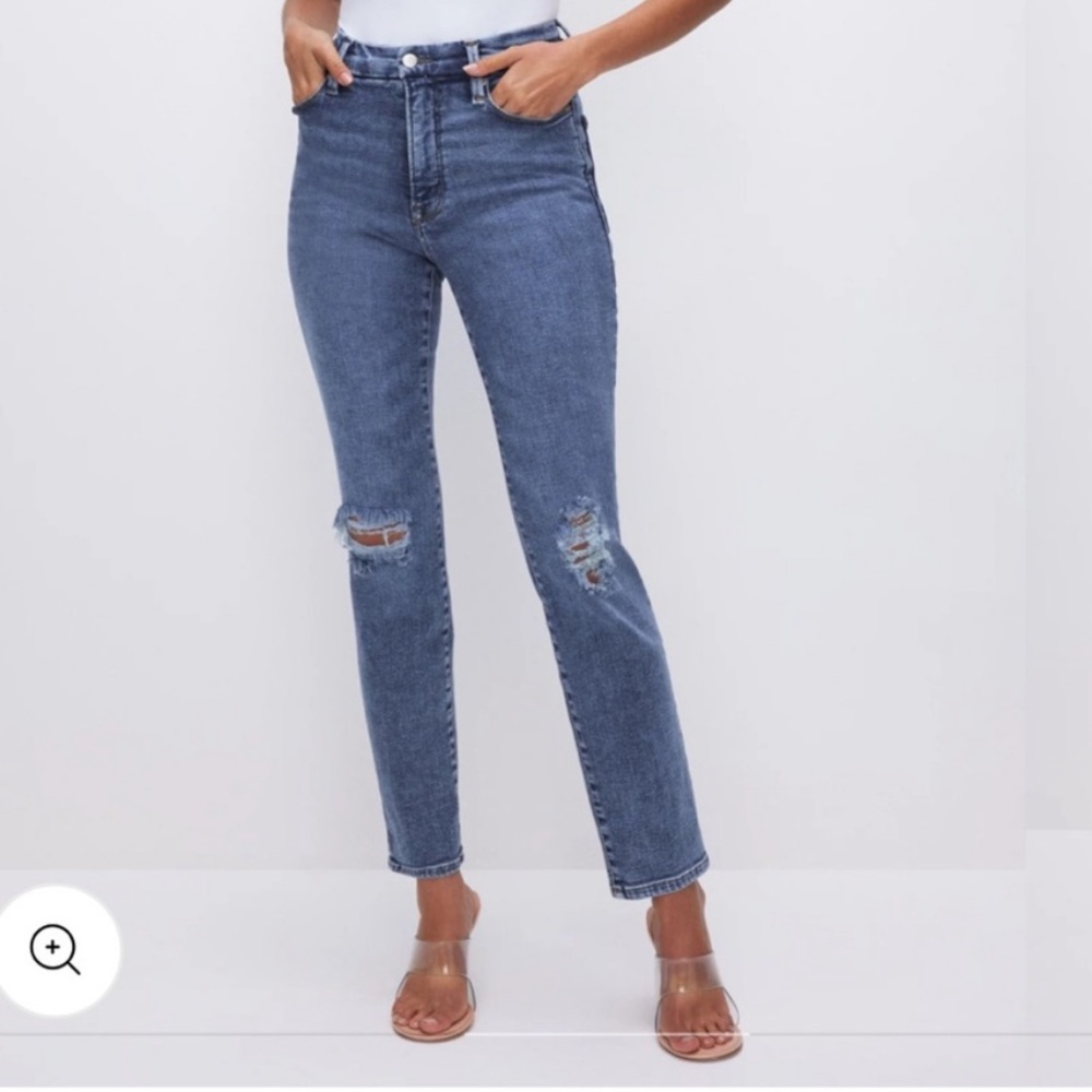 Good American Denim Distressed Straight Leg Jeans